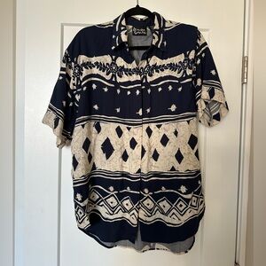 Men's Navy and Cream Casual Button Down Shirt